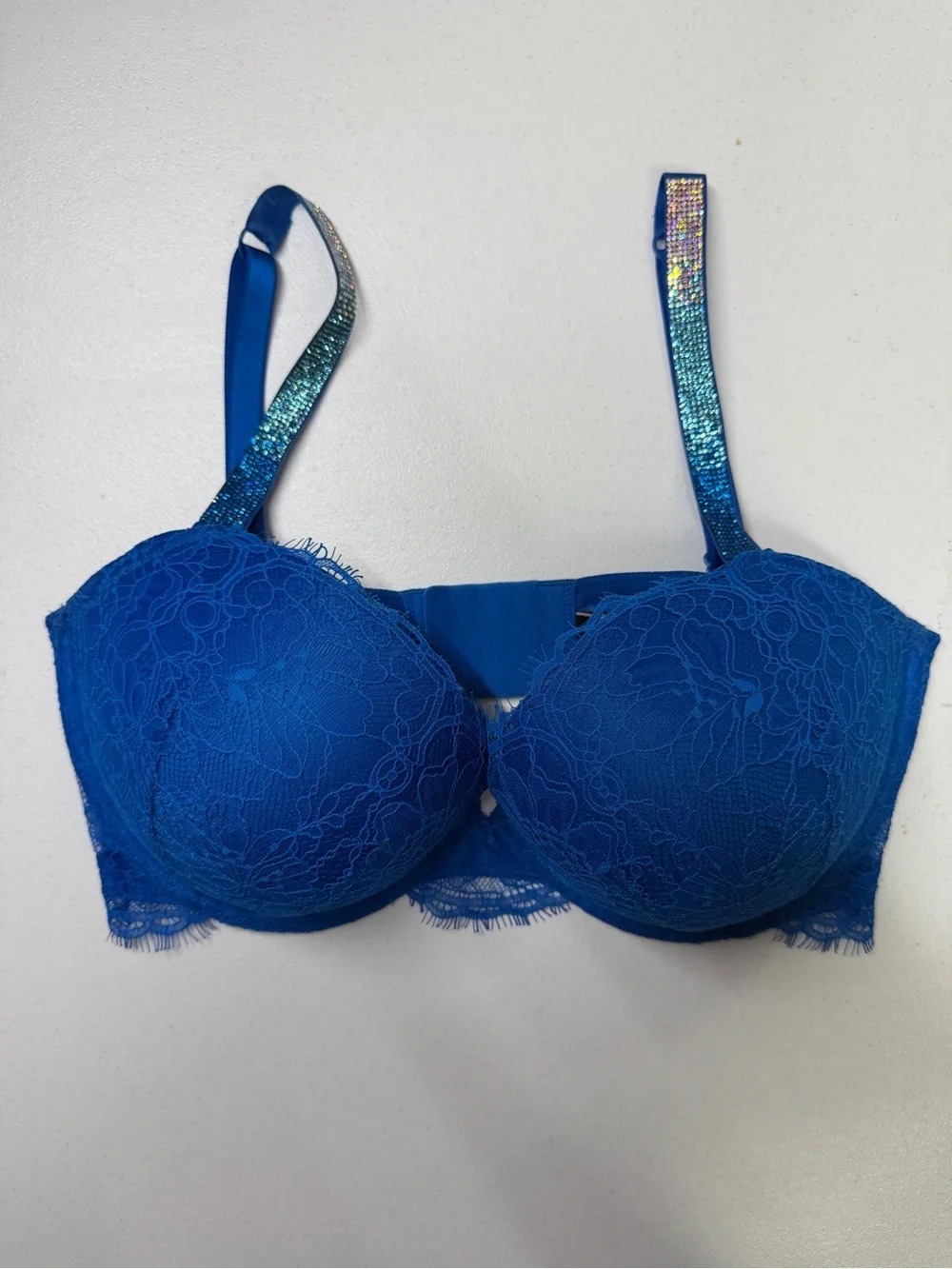 Victoria’s Secret Very Sexy 36DD Blue Lace Rhinestone Shine Strap Push Up Bra